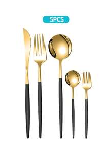 Elegant Stainless Steel Tableware Set, 5/20/30pcs - Western Cutlery Set Includes Dining Knives, Table Forks, Dining Spoons, Teaspoons, Dessert Forks, Forks For Salad/Appetizers/Dessert, And Mini Spoons For Coffee/Tea/Dessert/Cake/Stirring/Fruit/Ice Cream, Perfect For Restaurant, Hotel, Wedding, Festival Gifts, Kitchen, Christmas Gift - Dishwasher Friendly, Kitchen Supplies,School Supplies