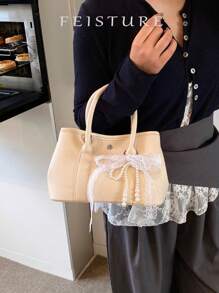 1pc FEISTURE Lychee Pattern Large And Small Handbag With Shoulder Strap, Suitable For Girls, Women, College Students, Office Ladies, Great For Work, Business, Commute, School