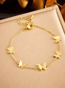 1pc Gold-Plated Stainless Steel Chain With Butterfly Charm Bracelet