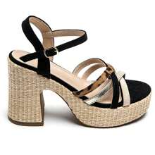 Women's High Platform Sandals With Block Heels And Ankle Strap - Black - View 2