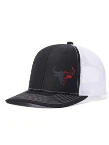 1pc Men Adjustable Breathable Baseball Hat With Patchwork Bull Print, Suitable For Outdoor Sports, Cycling, Fishing, Sun Protection