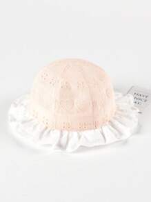 TUTUYA Baby Bucket Hat, Unisex Sun Protection Hat With Chin Strap, Soft Brim Breathable Simple Solid Color Floral Trim Children's Sun Hat, Suitable For Daily, Outdoor, Play, 0-24 Months, Head Circumference 44-48CM