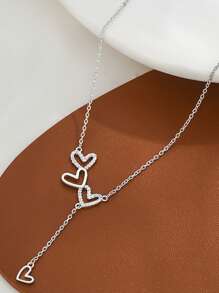 1pc 925 Sterling Silver Triple Heart Tassel Pendant Necklace, Elegant & Sexy Neck Jewelry, Suitable For Wedding, Party, Bride Gift, Valentine's Day Gift - Heart Necklace - View 3