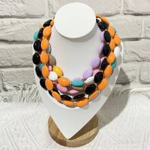 1pc Colorful Oval Bead Necklace Fashionable Women's Necklace With An Aura Of Style For Daily Decoration - Flat Bead Necklace - View 2