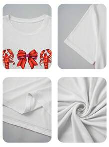 Oversize White T-Shirt, Red Crawfish Graphic T-Shirt, Gift For Crawfish Lover, Bowknot Crawfish Element, Fun Festival Shirt, Carnival Party Shirt, Mardi Gras Shirt, Fat Tuesday Shirt, Crawfish Tee, Suitable For All Ages, Wear For Gathering, Daily, Travel - White - View 7