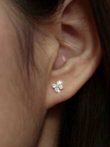 1 Pair S925 Sterling Silver Lucky Four-Leaf Clover Earrings, With Cute Zirconia, White Diamond, Pink Diamond, Purple Diamond, Cartilage Earrings, Miniature Crystal Flower Pierced Earrings, Fashion Jewelry, Valentine's Day Gift, Suitable For Party And Daily Wear, Comes With Exquisite Gift Box - Four Leaf Clover - View 5