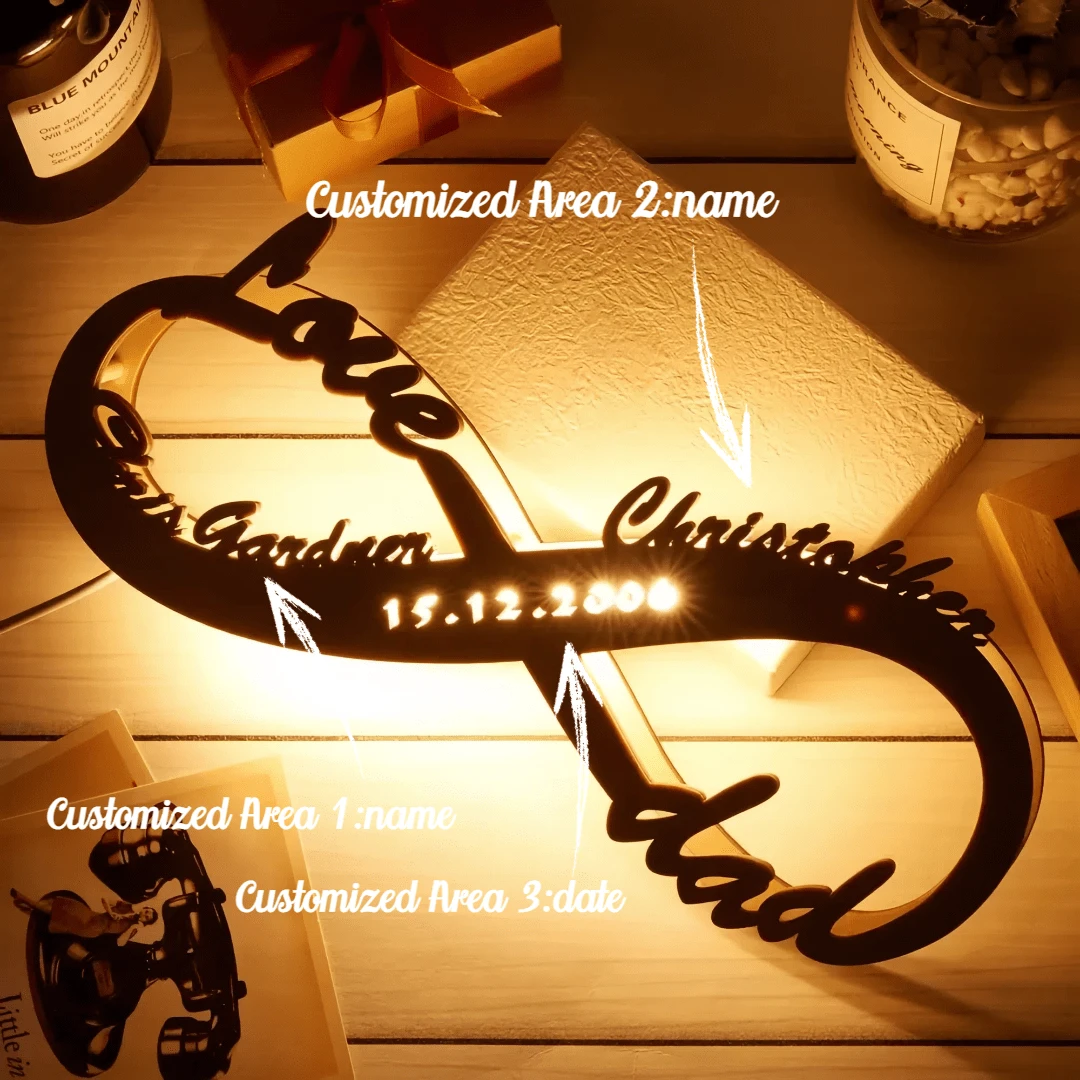 1pc Personalized Wooden Lamp Couple Name 3D Night Light, Creative Gift For Valentine's Day, Birthday, Mother's/Father's Day - Multicolor - View 1