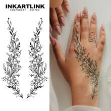 INKARTLINK Revolutionary Tattoo Technology, Semi-Permanent Tattoo, Hand Tattoo, Temporary Tattoo, Long-Lasting, Fake Tattoo, Waterproof, Authentic Tattoo Appearance, Botanical, Magic Ink Tattoo - Black - View 2
