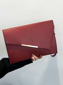 Solid Color Minimalist Luxury Clutch Bag - Burgundy - View 3