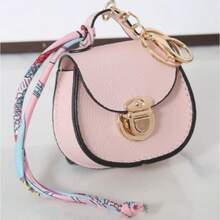 Elegant Mini Saddle Bag Keychain, Available In 3 Styles, Paired With High Quality Scarves - Stylish Versatile, Lightweight Faux Leather Coin Purse, Gold Buckle, Zipper, Fade Resistant - The Perfect Chic Gift Scarf Color May Vary