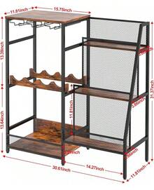 Versatile Liquor Stand For Home Bar, Wine Rack Freestanding Floor, Mini Bar Table For Liquor Whiskey Wine, 3-Tier Trapezoidal Liquor Bottle Display Shelf With Glass Holder And Fences(Patent Pending)