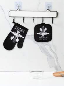 2pcs Set Thick Multi-Color Kitchen Microwave Oven Gloves, High Heat Resistant Oven Mitts For Baking Cooking, Heat Insulation Pads - Black and White - View 5