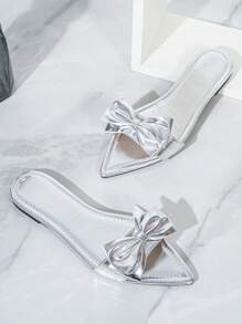 Damskie, eleganckie, codzienne, kokardkowe, spiczaste buty na płaskim obcasie, odpowiednie do aktywności w pomieszczeniach i na zewnątrz