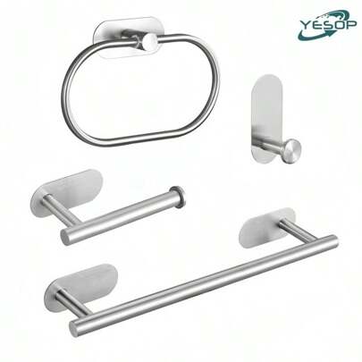 Kit Acessórios Banheiro Cabide Toalheiros Papeleira 4 Peças Prata Escovada Yesop