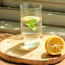 2pcs Ribbed Drinking Glass Set, 12.8oz Vintage Glass Cup, Ribbed Glassware, Highball Glass, Clear Glass Cup, Cocktail, Iced Coffee, Juice, Mojito, Decorative, Gift