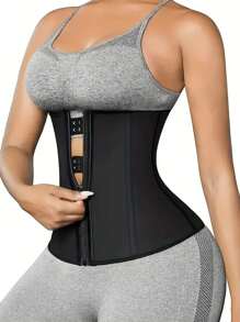 1pc Women's Yoga & Fitness Body Shaper Adjustable Waist Trainer Belt, Strong Compression Three-Row Buckle Waist Cincher - Black - View 7