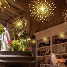 4 Pieces/Set, Hanging Solar Fireworks, Star-Burning Lights, Copper Wire Outdoor, 8-Mode Remote Control Fairy Decorative Light, Eaves Garden Tree Christmas Decorative Light (Warm White-Solar Power Supply With Remote Control Multiple Modes Gifts Birthday Graduation