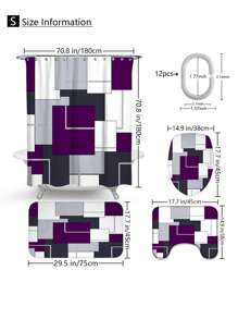 1pc/4pcs Bohemian Marble Block Geometric Shower Curtain Set, Vintage Elegant Marble Block Print Shower Curtain, Creating Unique Bathroom Decor. Waterproof Shower Curtain With 12 Hooks, Bath Mat, Toilet U-Shaped Pad, Toilet Lid Cover, Bathroom Partition, Bathroom Accessories, Bathroom Decoration