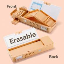 1个密码锁文具盒，双层多功能水豚卡通可爱铅笔盒，防水耐用防刮高品质男女通用学习用品收纳盒，附赠文具袋