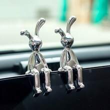 3/6pcs Mini Rabbit Statue Set, Nordic Style Long Ear Rabbit Decor, Plastic Silver, Includes 3 Standing And 3 Laying, Suitable For New Year, Car And Home Decor, Indoor Use, Living Room Decoration
