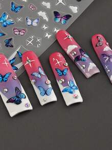 Hình dán móng tay hình bướm xanh hồng, hình bướm dễ thương với mây trắng và sao, tự dính, phụ kiện trang trí móng tay chủ đề nàng tiên mùa xuân hè dành cho nữ và bé gái, 2 miếng. - Nhiều màu - Xem 10