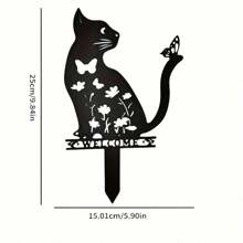1pc, Whimsical Iron Metal Cat Silhouette Garden Decoration - Cute Ground Plug Animal Ornament For Outdoor Lawn, Courtyard, And Art Decoration
