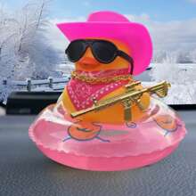 1pc Cute & Cool Duck Shaped Car Hanging Decor, Sunglasses Necklace, Swimming Ring, Perfect Gift - Pink - View 2
