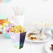 6 件/12 件紫色系列美人鱼尾巴主题一次性爆米花盒，淡紫色美人鱼尾巴图案一次性派对用品桌面装饰爆米花盒，适合存放薯条、爆米花、零食，适合派对、生日、野餐等。