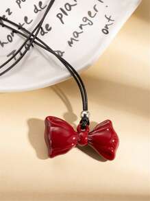 1pc Wine Red Plus Size Heart, Bowknot Pendant Long Sweater Chain Necklace For Women, Valentine's Day Jewelry, Women's Gift, Y2K Baddie Style Jewelry, Suitable For Gifts, Celebration Events, Valentine's Day Gift