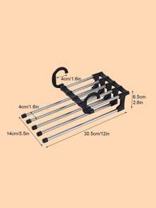 1pc Stainless Steel Multi-Function Retractable Folding Clothes Rack - Black - View 7