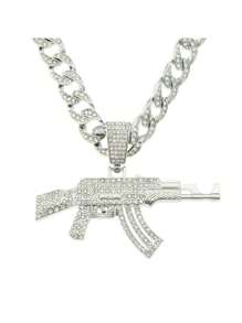 1pc Punk Hip-Hop Hiphop AK47 Gun Necklace, Bling Copper Inlay Cubic Zirconia Flashing Submachine Gun Pendant For Men - Necklace - View 12