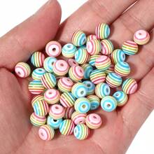 50pcs/Pack Resin Rainbow Flat Round Beads, Colorful Striped Beads, Fashion Versatile Cute Candy Color Rainbow Striped Handcraft DIY Beads For Bracelets, Necklaces, Jewelry Making, Pendants, Phone Charms, Key Chains, Bulk Beads