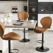Nalupatio Bar Stools Set Of 2 ,Breakfast Bar Stools ,Backrest Kitchen Barstools ,Wooden Bar Chair Fabrics ,Modern Adjustable Swivel - 棕色 - 查看 8