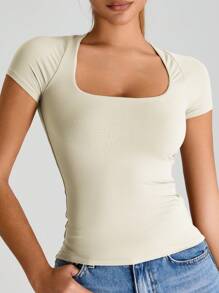 MASKERT Spring And Summer Women's T-Shirt Sports Short Sleeved T-Shirt Running Exercise Top Yoga Top Tight Fitting Top Casual Top Home Casual Comfortable Skin Friendly - View 6