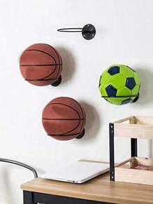 Soporte de pared para balones Soporte de exhibición de balones montado en la pared Soporte multiusos montado en la pared para baloncesto, fútbol, voleibol, fútbol americano y rugby - Regalo para el padre, estantería para balones que ahorra espacio para el hogar - Negro - Ver 1