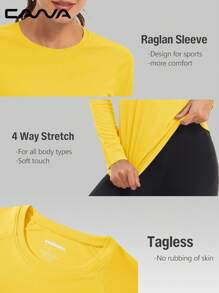 Cavva Women's Summer UPF50+ Quick-Dry Moisture-Wicking Long Sleeve Top 100% Polyester Lightweight Breathable Round Neck Fitted Fit Feminine Raglan Sleeve Casual Outdoor - Yellow - View 4