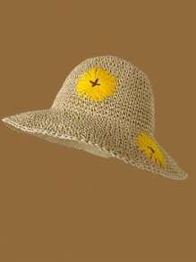 1pc Women's Straw Hat, Fashion Versatile Bucket Hat, Portable Foldable Sunscreen Hat With Flower Print, Cute, Polyester, Hollow, UV Protection, Summer - A - View 12