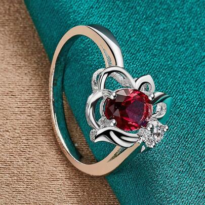 خاتم فضة عيار 925 مطلي بالزهرة والياقوت مقاس 7-10 للنساء، مجوهرات أنيقة للزفاف والخطوبة
