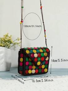 New Handmade Women Coconut Shell Crossbody Bag, Woven Beaded Coconut Shell Sling Bag - Multicolor - View 5