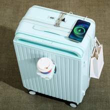 2025 新款拼色拉链行李箱，时尚拉杆箱，密码登机旅行箱，20 英寸学校包，学校配件，学校用品 - 藍色 - 查看 2