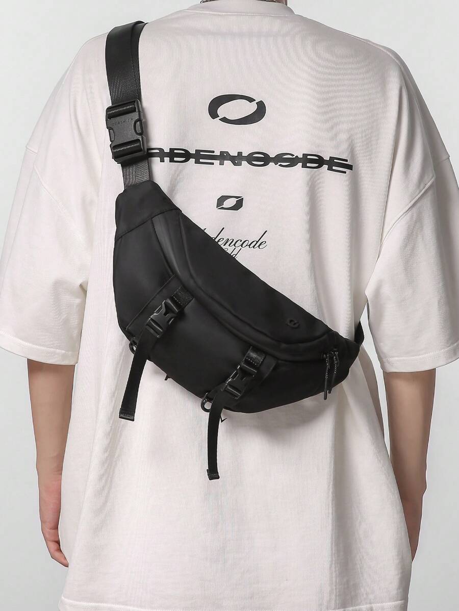This Is A Waist Bag Made Of Nylon Fabric, With A Large Capacity, Multiple Compartments And Pockets, And Adjustable Shoulder Straps For Easy Travel. Purse Belt Fanny Pack Side Bags For Men - Black - View 1