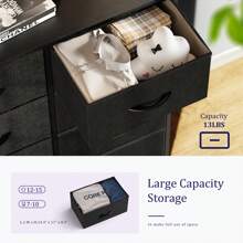 5 Drawer Dresser, Wide Chest Of Drawers Nightstand Storage Tower Storage Fabric Dresser With Wood Top Living Room, Bedroom, Hallway,White - Black - View 7