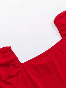 Girls' Ruffled Puff Sleeve Princess Birthday Party Dress - Red - View 3