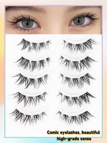 5 对狐狸风格前短后长假睫毛，一体式倾斜狐狸眼形，浓密填充的全长拉长睫毛，适合作为生日、朋友、情人节礼物，韩式美妆风格假睫毛，睫毛，睫毛，假睫毛 - 尖尾漫畫款 - 查看 4
