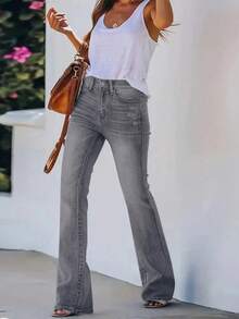 ARWY Faded American Slim Fit Fashionable Versatile Bootcut Jeans For Women, Elegant Bohemian Everyday, Night Out, Holiday, Halloween, Easter, All Seasons - 淺灰色 - 查看 4