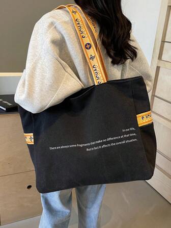 Brevtryck med stor kapacitet Mode Casual tygväska i canvas, minimalistisk koreansk stil mångsidig axelväska under armarna