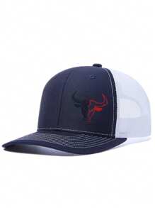 1pc Men Adjustable Breathable Baseball Hat With Patchwork Bull Print, Suitable For Outdoor Sports, Cycling, Fishing, Sun Protection