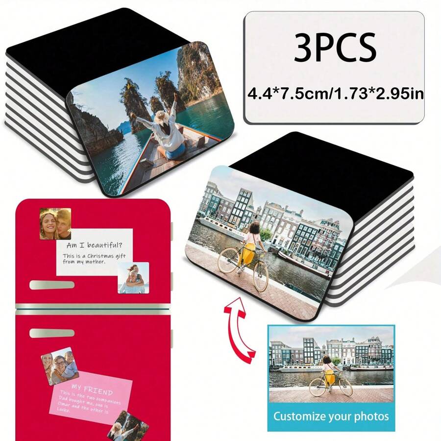 3pcs Customized Photos, Customized Magnetic Refrigerator Magnets, Souvenir Gifts, Couple Gifts, Family Gifts, Birthday Gifts, Xmas Decoration, Housewarming, Kitchen Essentials, Family Reunion Gifts, Gifts For Fathers Day, Mood-Boosting Decor - Multicolor - View 1
