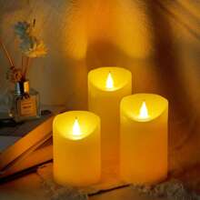 3 Packs Flickering Flameless Candles With Remote, Battery Operated Fake Candles With Timer, Realistic LED Electric Pillar Candles For Home Wedding Birthday Christmas Decoration - 白色 - 查看 2