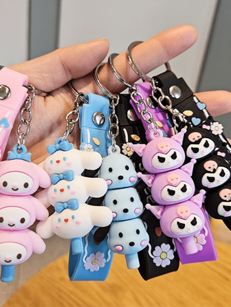 Sanrio 1pc Sanrio Cinnamoroll Stackable Keychain, Cute Cartoon Mell-Me Kitty Cat Plush Doll Bag Charm Pendant Gift